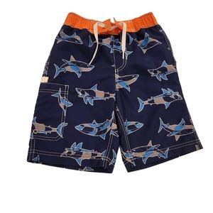 Hanna Andersson Kids Swim Trunks - Navy and Orange Shark Print